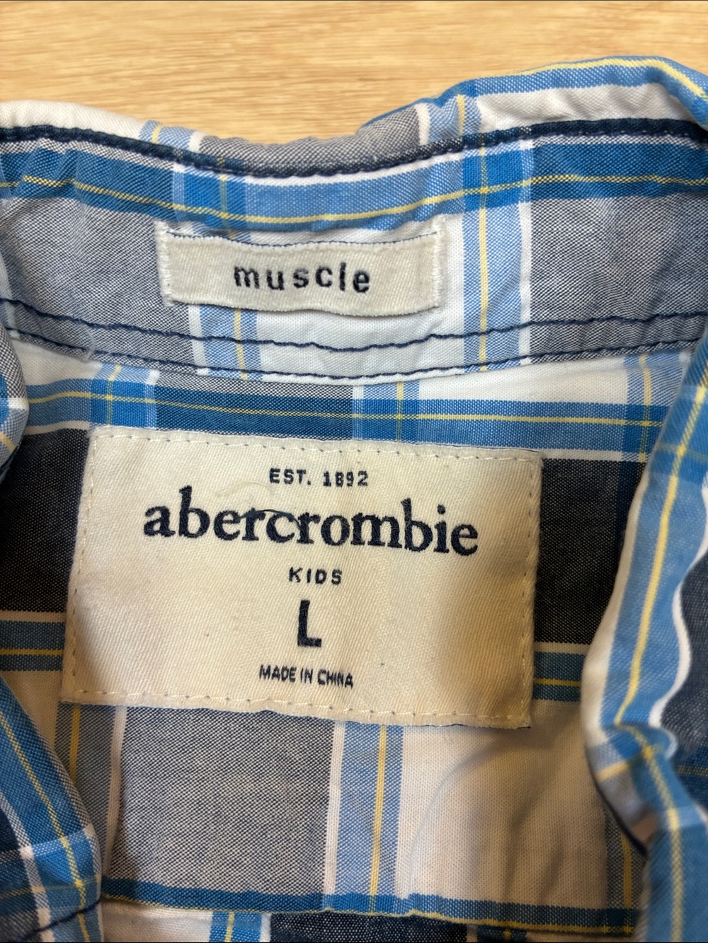Abercrombie Kids Large Navy and White Plaid Button-Down Shirt - Picture 2 of 5